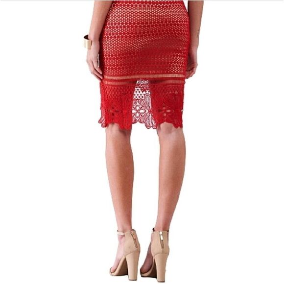 Sugar + Lips Red Lace Skirt tulip-hem Pencil Skirt miniskirt S Cute Sexy - Picture 14 of 14